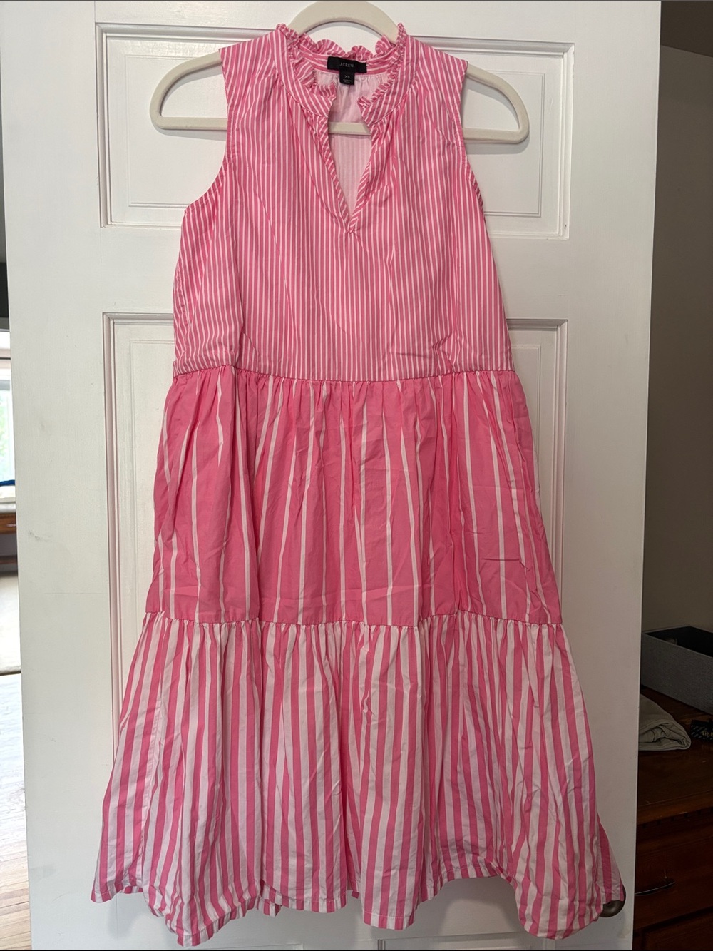 J.Crew Pink Striped Tiered Dress
